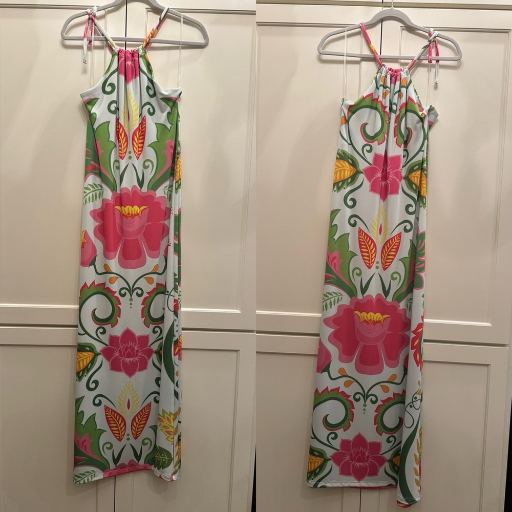 Multicolor floral halter maxi dress